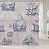 Bathroom Wave Shower Curtain Set With Hooks,Sea Ocean Waves Bath Curtain Hand Drawn Style Japanese Illustration Great Wave