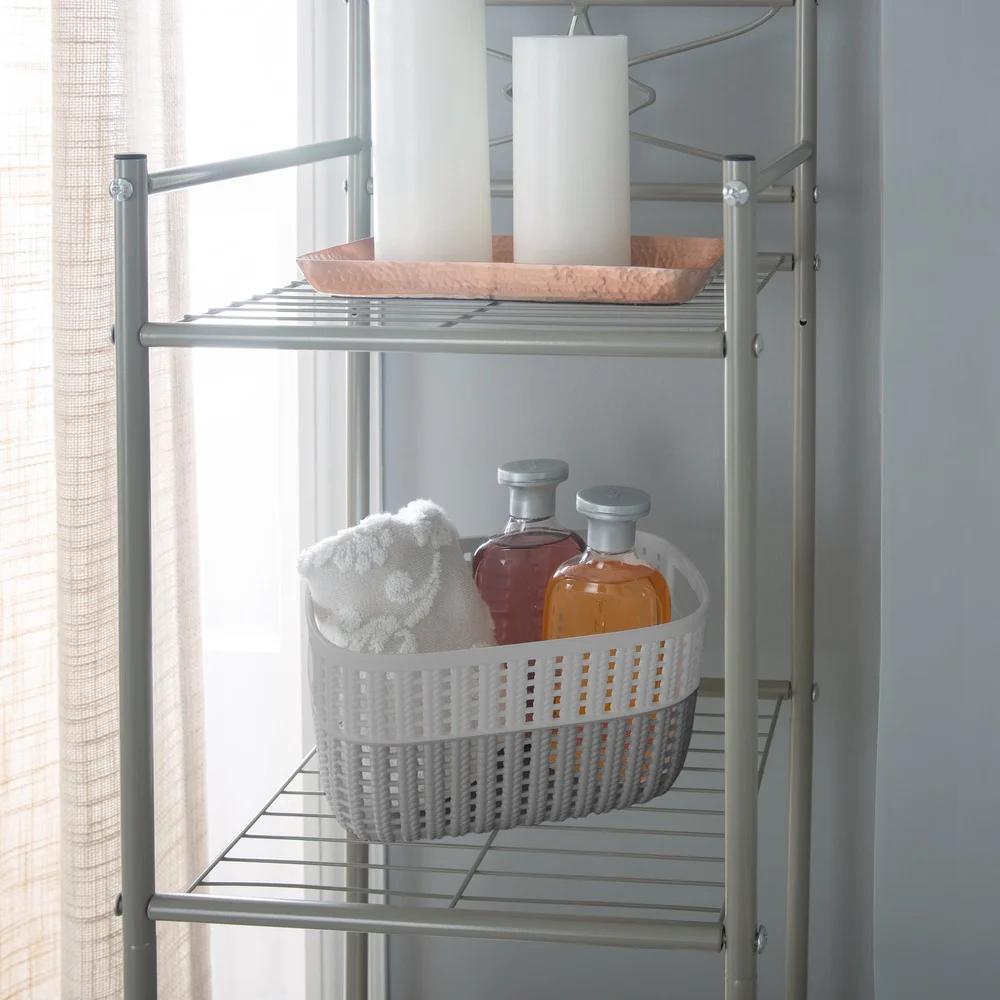 2 Pack Decorative Plastic Storage Baskets Portable Lightweight with Handles Home Office Toy Magazine Closet Organization