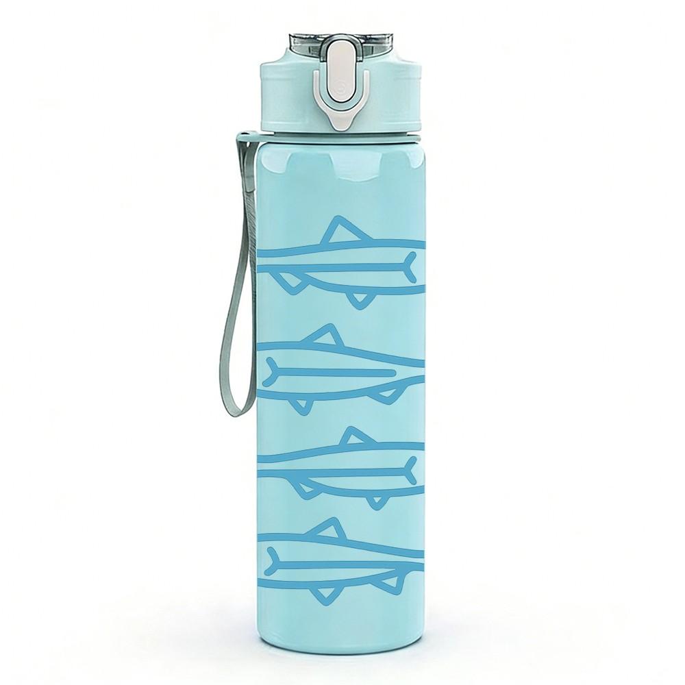 1PC Four Blue Fish Repeat Layout 750ml Color Plastic Sports Water Bottle Leakproof Flip Straw Lid For Sports Office Home Use