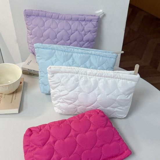 Quiltet Hjerte Toilettaske Blød Makeup Pung Rejse Toilettaske Organizer Ensfarvet Clutch til Kvinder Piger Ferie Daglig Brug