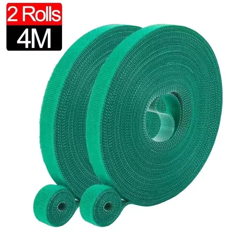 Fascetta autoadesiva in nylon per piante, verde, regolabile, con gancio e anello, supporto per spago da giardino, fascetta riutilizzabile, nastro di fissaggio