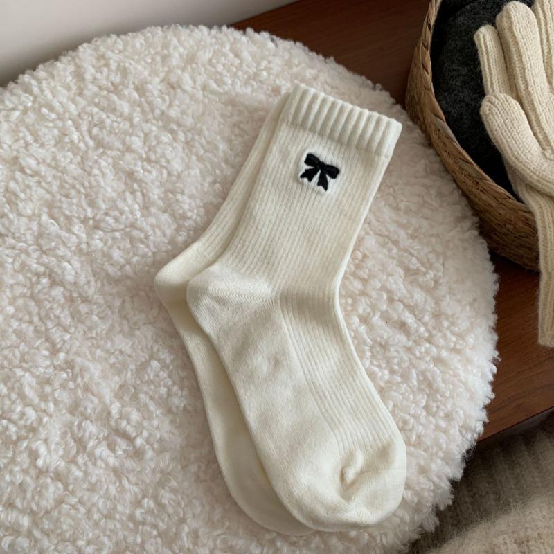 

Female Autumn and Winter Thickened Warm Bowknot Boneless Tube Pile Socks 1 pair белый