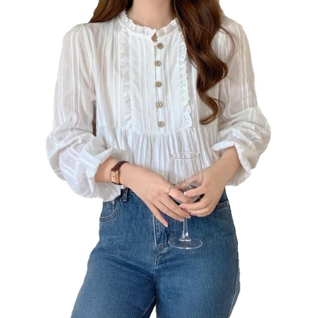 Casual Style Buttoned Lace Long-sleeved Shirt Top for Women 2026 Autumn and Winter