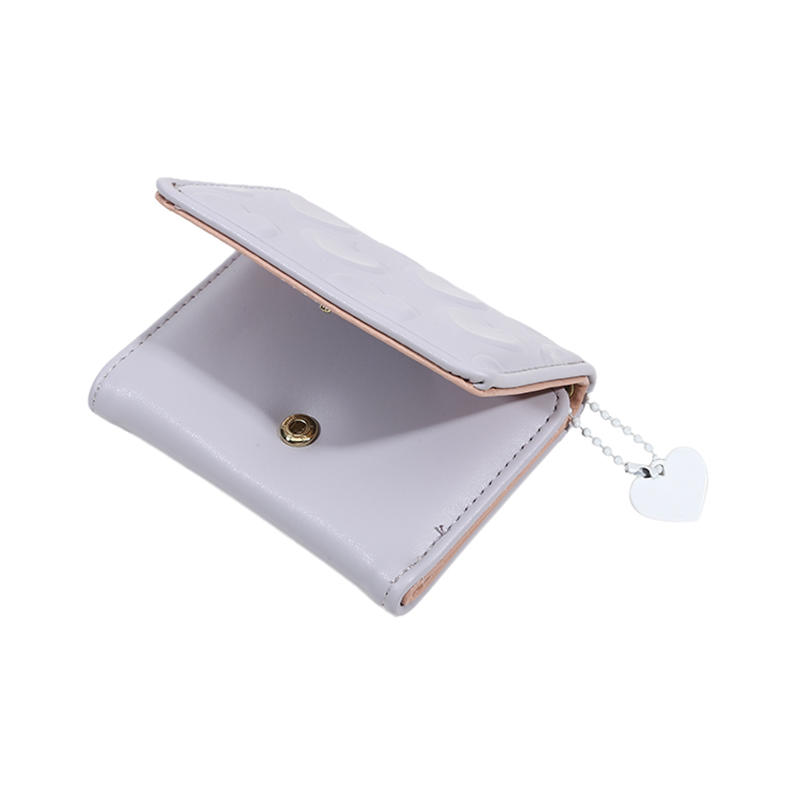 Women Cute Heart Embossed Slim Leather Wallet Small Trifold Wallet Cash Pocket Card Holder with ID Window