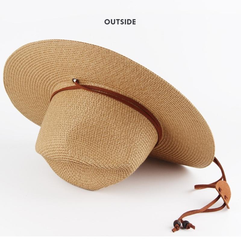 Breathable Paper Straw Panama Hat with Adjustable Chin Strap and Wide Brims Sun Protections for Women Vacation and Trip