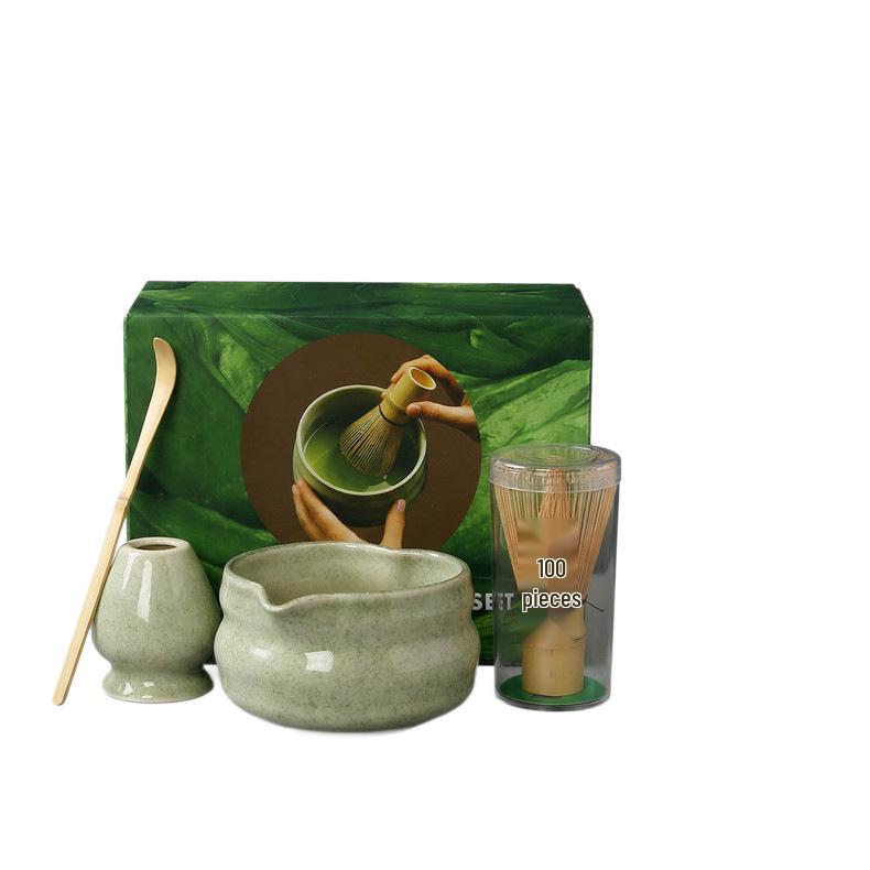 Japanese Heart-shaped Matcha Bowl Set with Whisk and Brush for Tea Ceremony