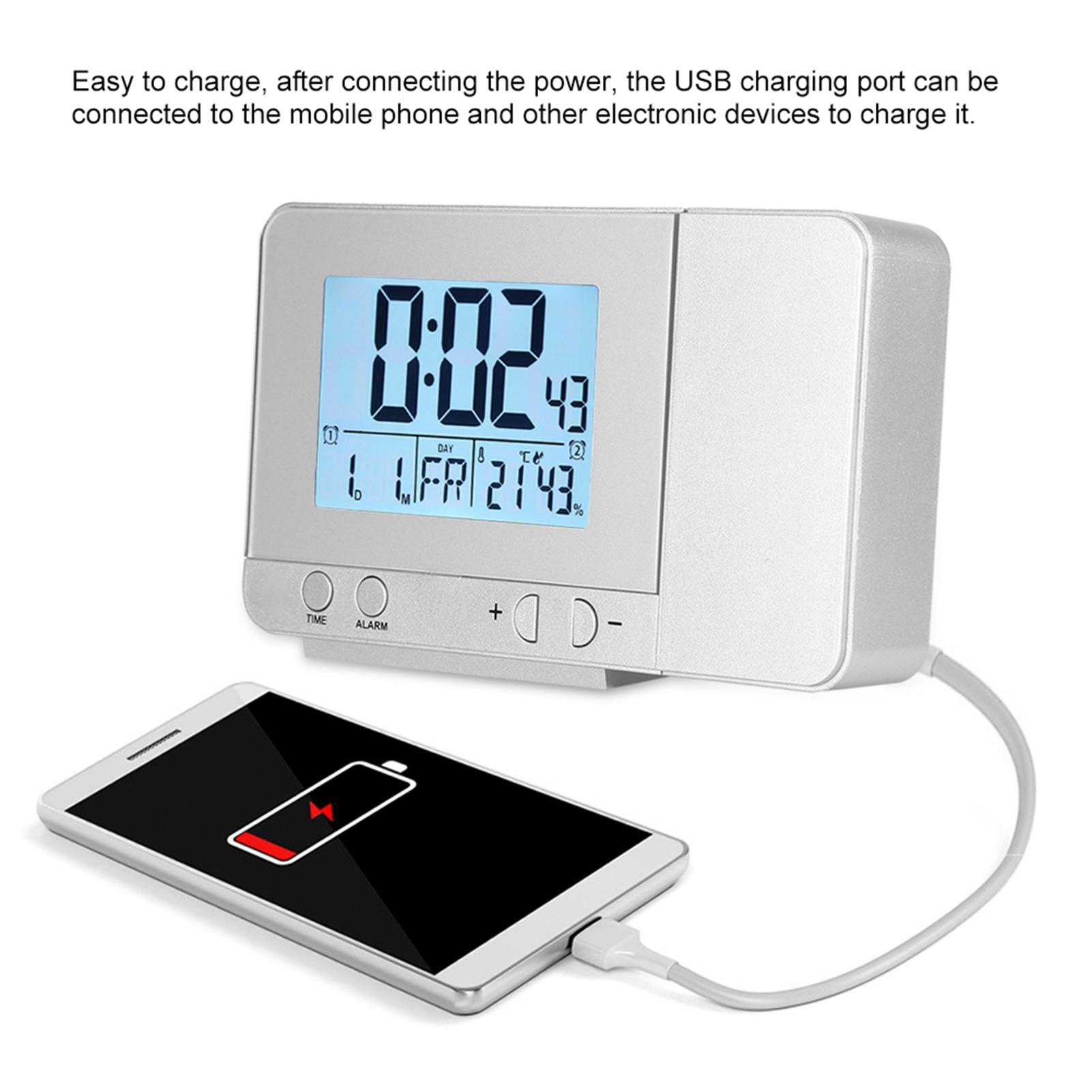 

LED Multifunction Projection Digital Alarm Clock Temperature USB (Silver)