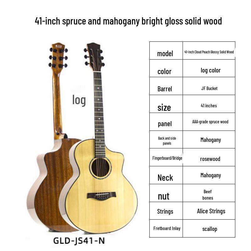 41-inch Spruce Top Acoustic Guitar - Bright Finish, Beginner Friendly, Wooden Design