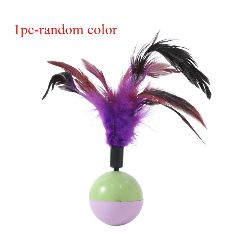 Cat Teaser Toy Feather Ball Wobble Doll Sounding Interactive Kitten Toy Teeth Cleaning Bite-resistant Cat Toy Supplies
