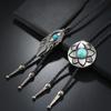 2Pcs Cowboy Bolo Tie Necktie Vintage Leather Braided Rope Necklace with Metal Flower Stone Pendant Jewelry Shirt Chain