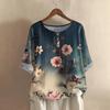 Women's Fashionable And Casual Shirt Half-sleeve Round Neck Print Cotton And Linen Blouse Top
