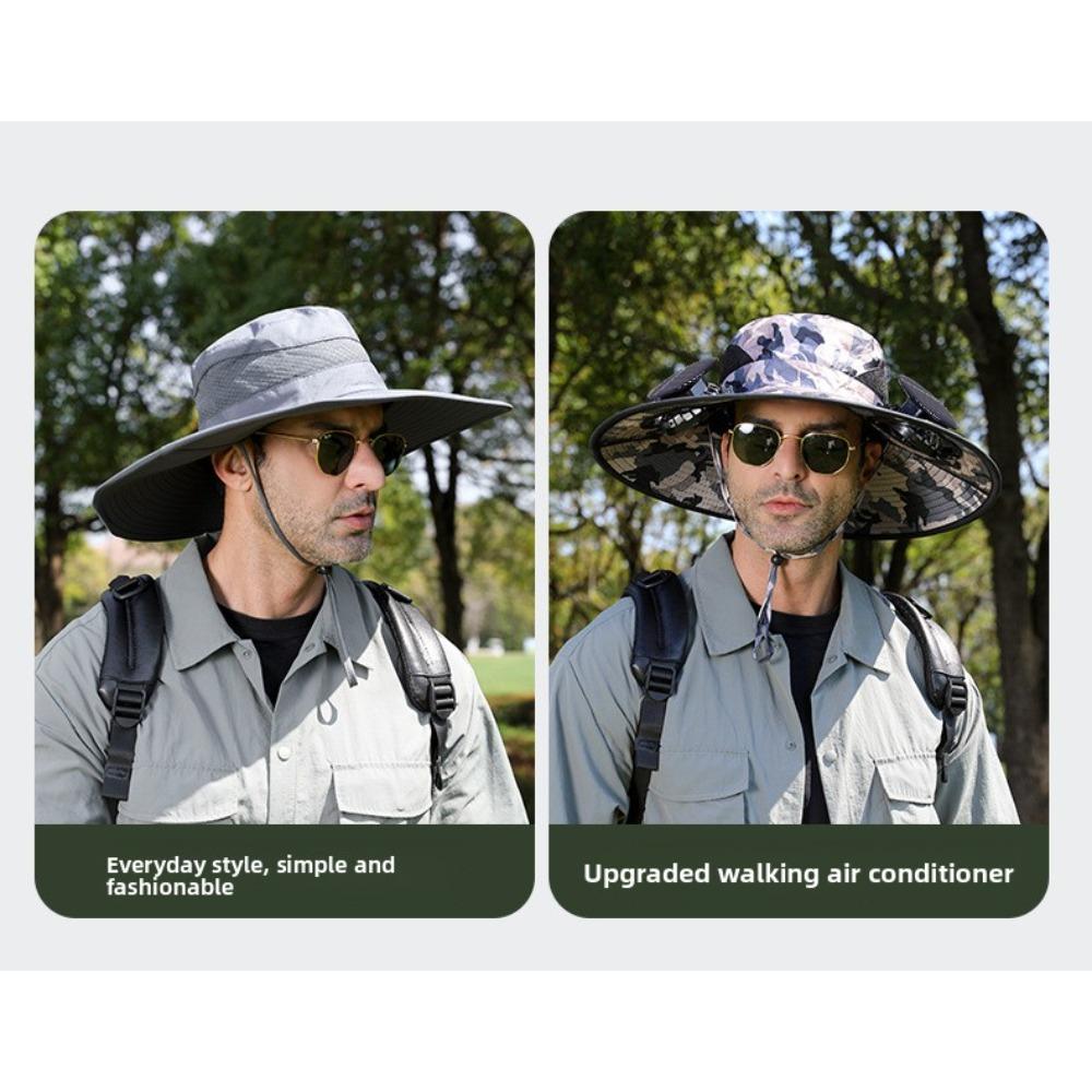 UV Protection Solar Fan Bucket Hat, Outdoor Fishing Sun Protection Cooling Fisherman Cap