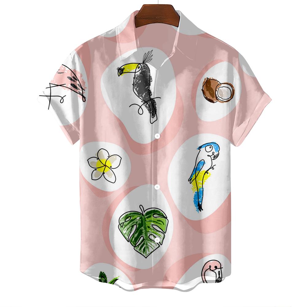 

Мужская рубашка с принтом гавайского фламенко, рубашка с короткими рукавами и лацканами, модная и инновационная 4XL