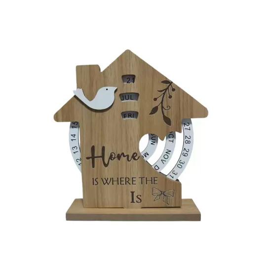 Wood Calendar Ornaments Handcrafted Desk Calendar with Adjustable Month Date Sliding Blocks No Paper Core Unique Office Decor Gift