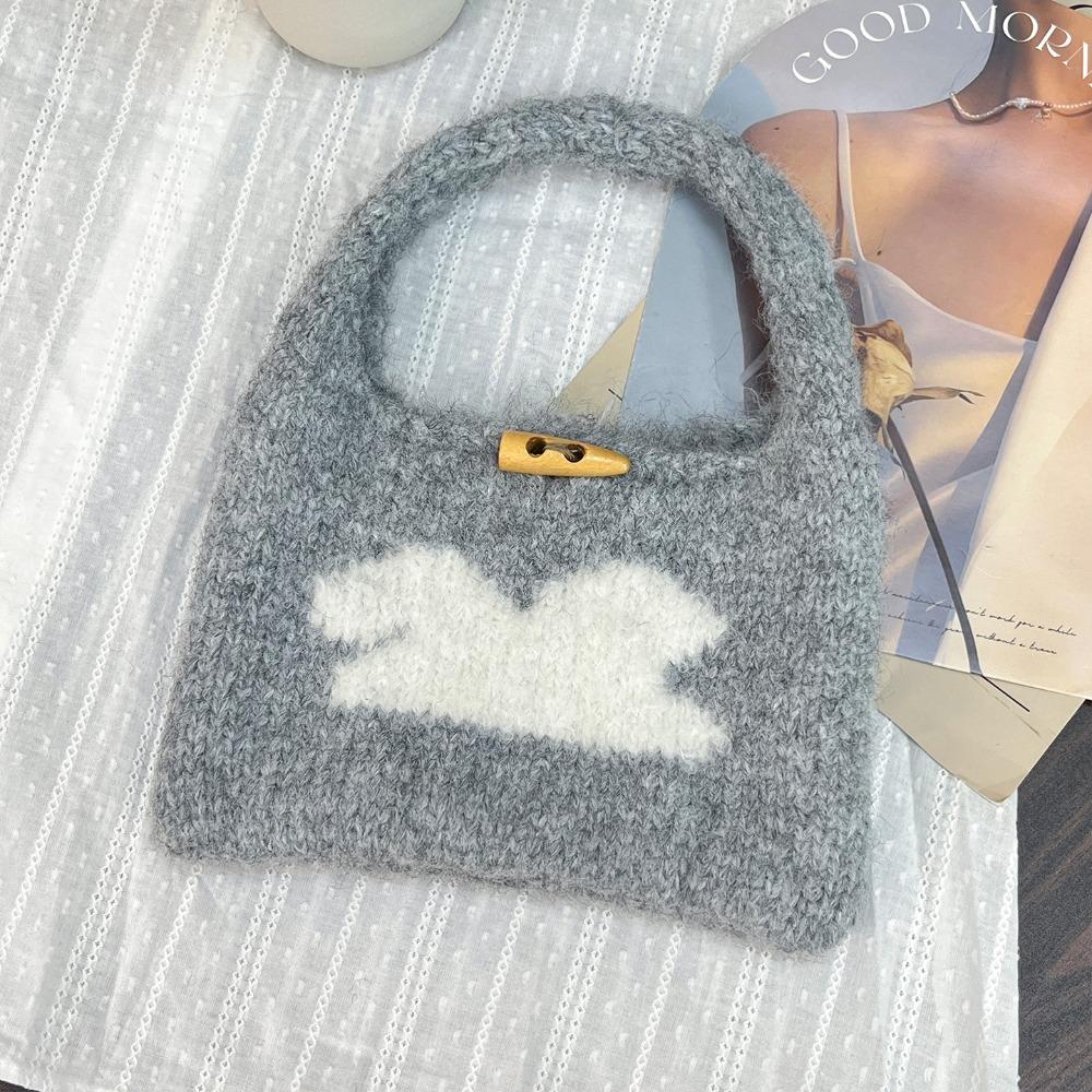 Horn Button Knitted Handbag Flower Phone Bag Casual Knitted Wrist Bag  Travel