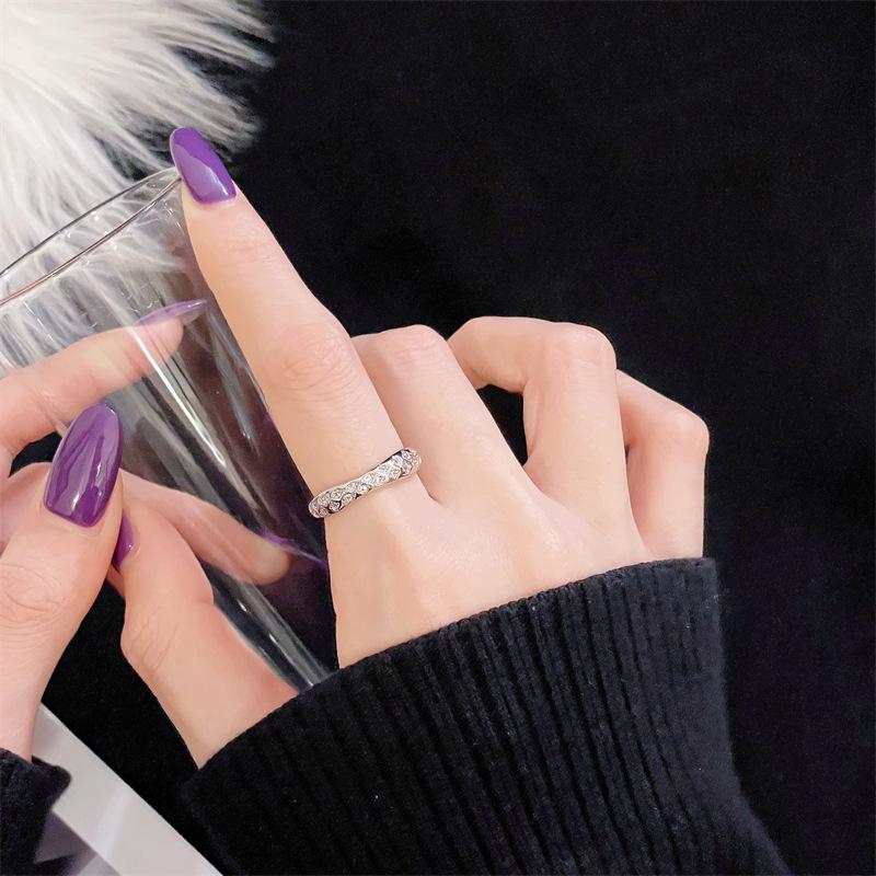 New Xiaoxiangfeng Rhombus-Shaped Woven Zircon-Inlaid Open Ring, Light Luxury, High-End, Niche Design, Simple Jewelry Women