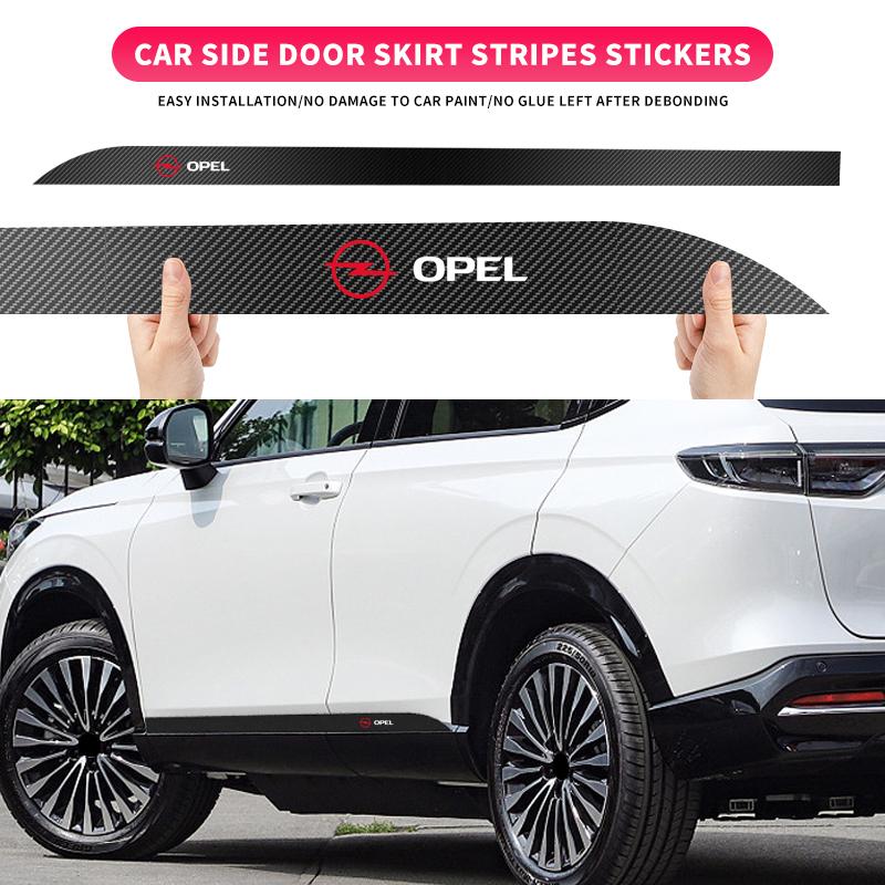 AAAYV1 2pcs Car Door Side Skirt Sill Stripe Carbon Decals Styling Accessories For Opel Opc Astra K Vivaro Corsa Zafira Insignia Mokka
