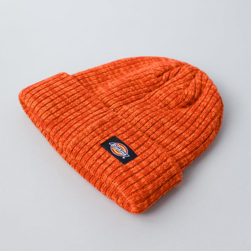 Dickies CALIF Ribbed Knit Cap with Logo Unisex Acrylic Solid Orange Perfect for Snowboarding Patch, Beanie, Color, Mix, 006,