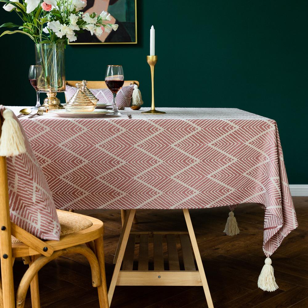 Light Luxury Rectangular Table Cloth Cotton and Linen Tassel Table Cloth Tea Table Cover Towel Decorative Stripes