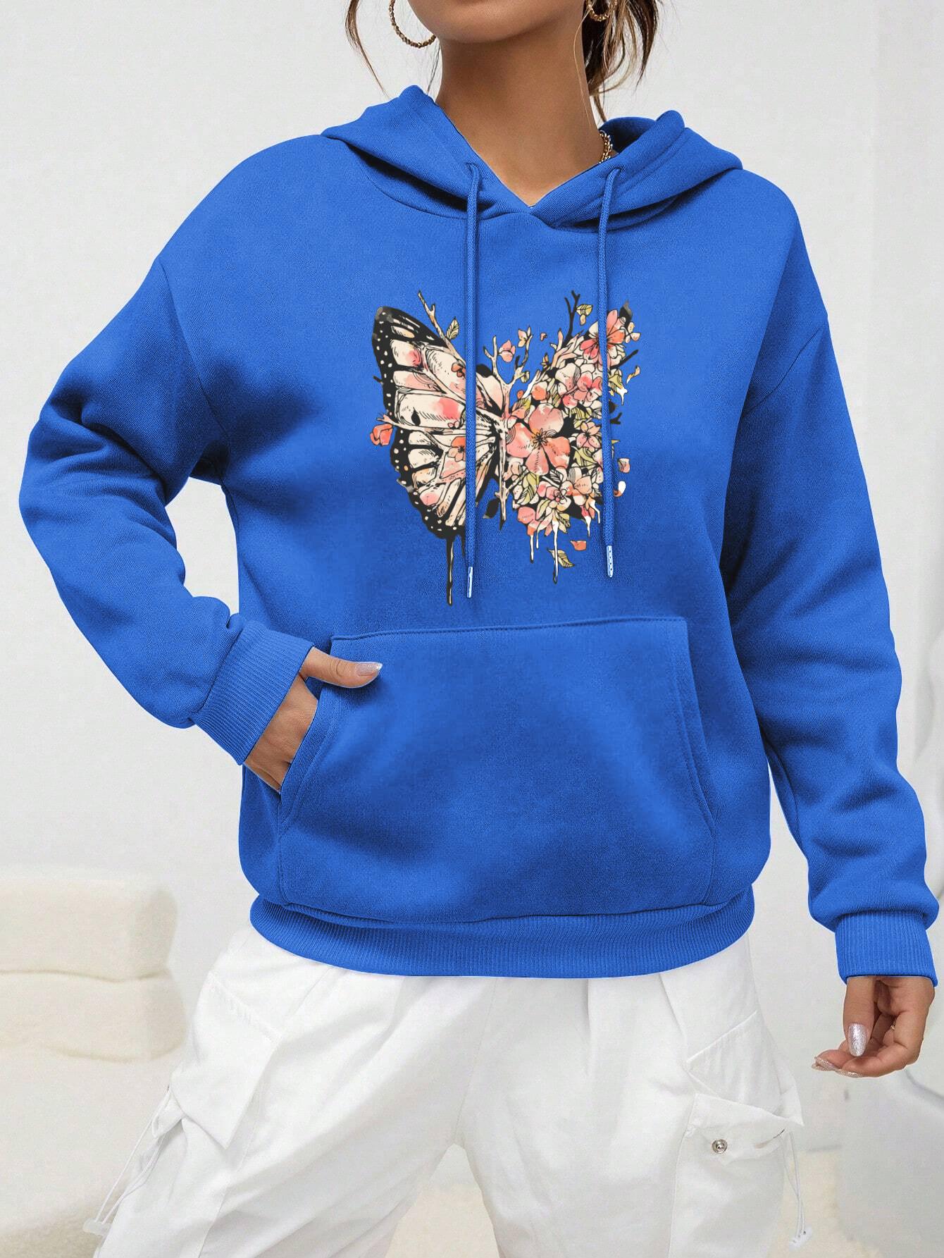 

Половина Бабочка Другие Цветочные Принты Толстовка Женская Личность Мультфильмы Толстовка Мода Флис Пуловеры Хип-Хоп Теплая Одежда Женская 3XL