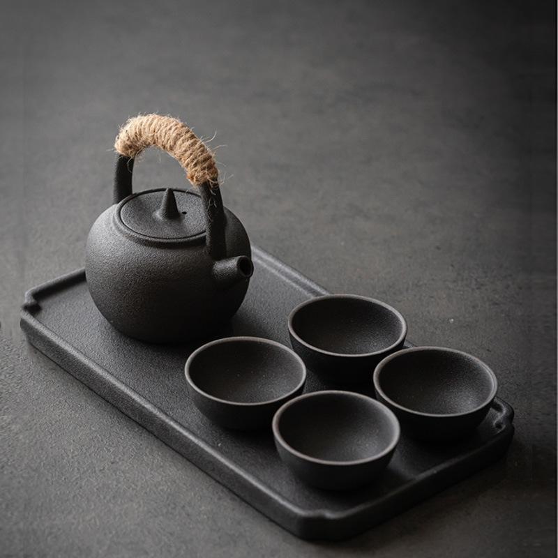 Kung Fu tea set, Japanese-style household simplicity, homestay, beam pot, one pot, four cups of ceramic gifts, gift box with lettering