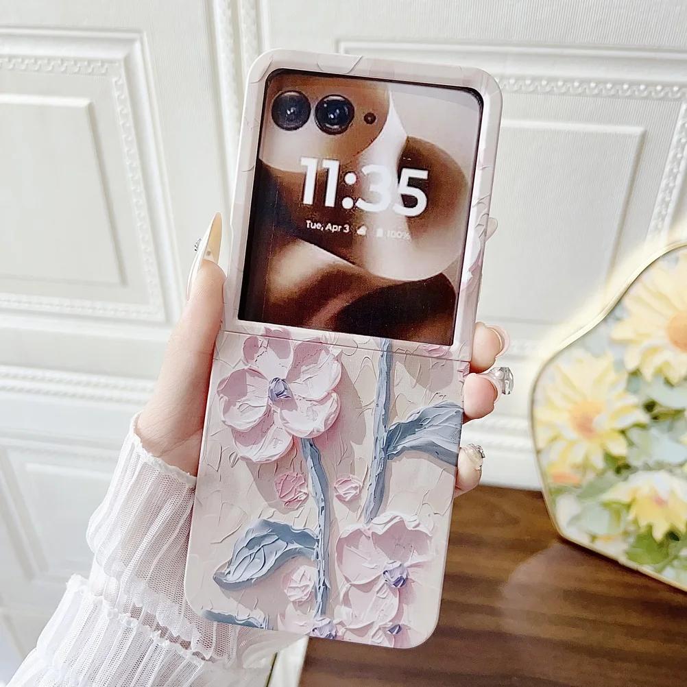 Colorful Embossed Effect Watercolor Flower Phone Case for Motorola Razr 60 Ultra 50 2024 Ultra 2025 Slim Camera Protection Cover
