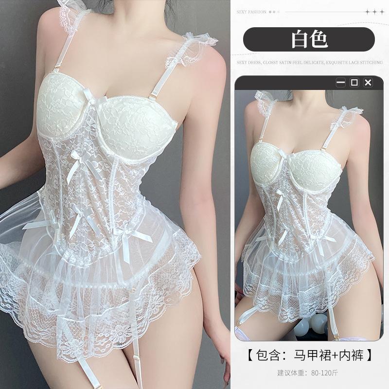 Sexy Pajamas Small Breasts Gather with Steel Rim Lace Mesh Suspender Vest High-end Pajamas New Women's