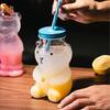 Bear Glass Cup with Lid And Straw Reusable Bear Straw Cup Cute Glass Tumbler