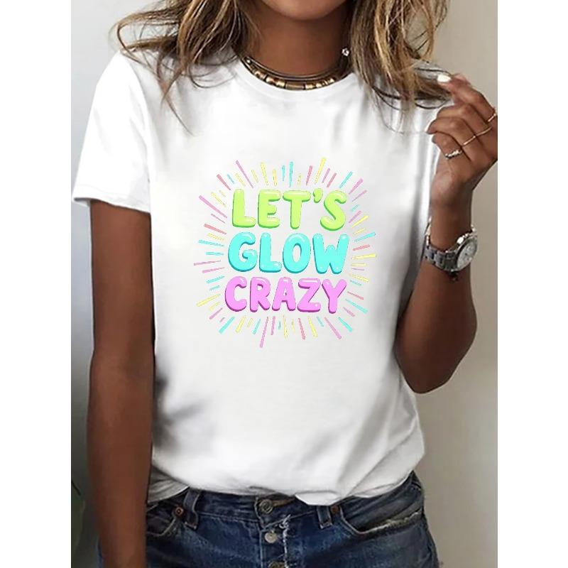 

Women s LET s GLOW CRAZY Vibrant Geometric Print T-Shirt - Short Sleeve Crew Neck Casual Top with Medium Stretch S белый