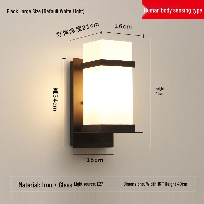 New Chinese Style LED Outdoor Wall Lamp with Motion Sensor for Garden, Balcony, and Corridor
