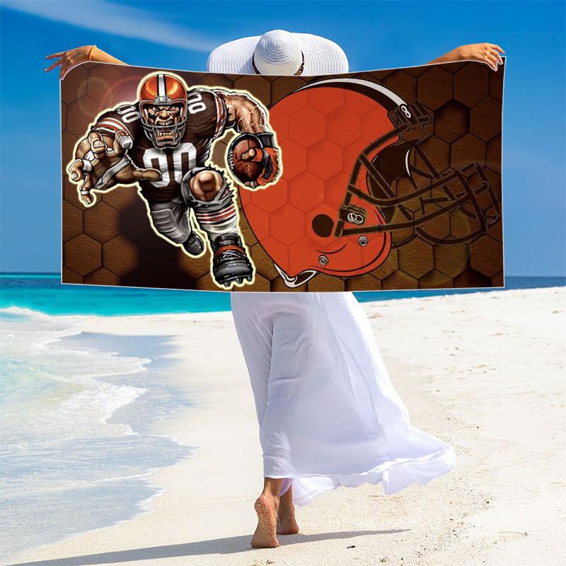 Cleveland Browns Print Beach Towel, Large Soft Quick Dry Towel for Beach Camping Swimming