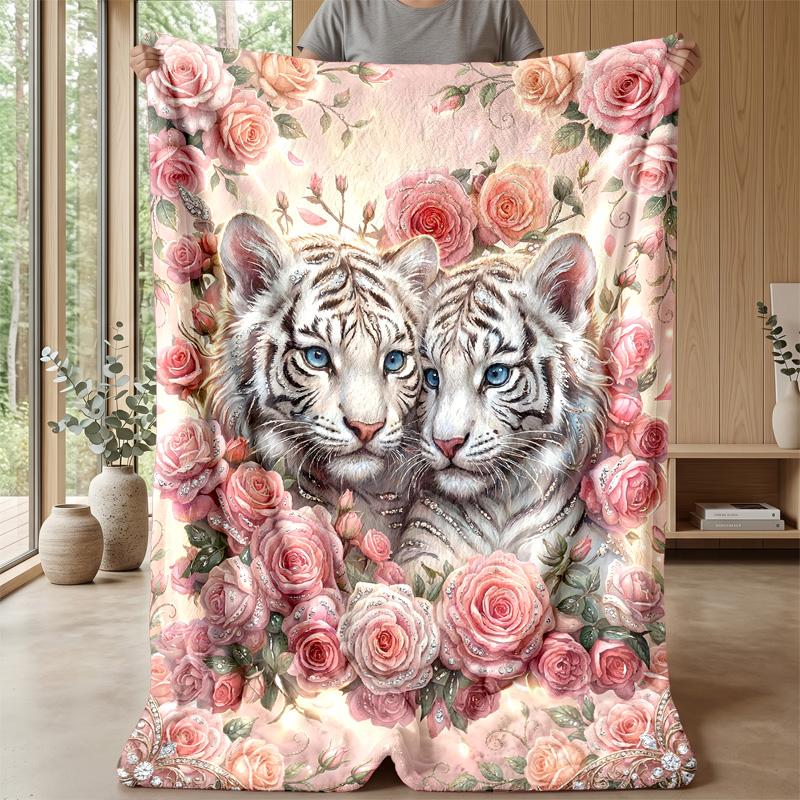 Tiger Relaxing on Beach Theme blanket Lightweight Warm Flannel Blanket Decorative Throw Blanket for Home Decoration