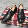 Fashion English Style Brown Leather Shoes Men's Loafers Retro Tassel Leather Shoes Brown Classic Business Office Dress Loafers Big Size