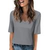 Women's Solid-color V Neck T Shirts Half Sleeve Tops Printed Casual Summer Tees T Shirt Blouse