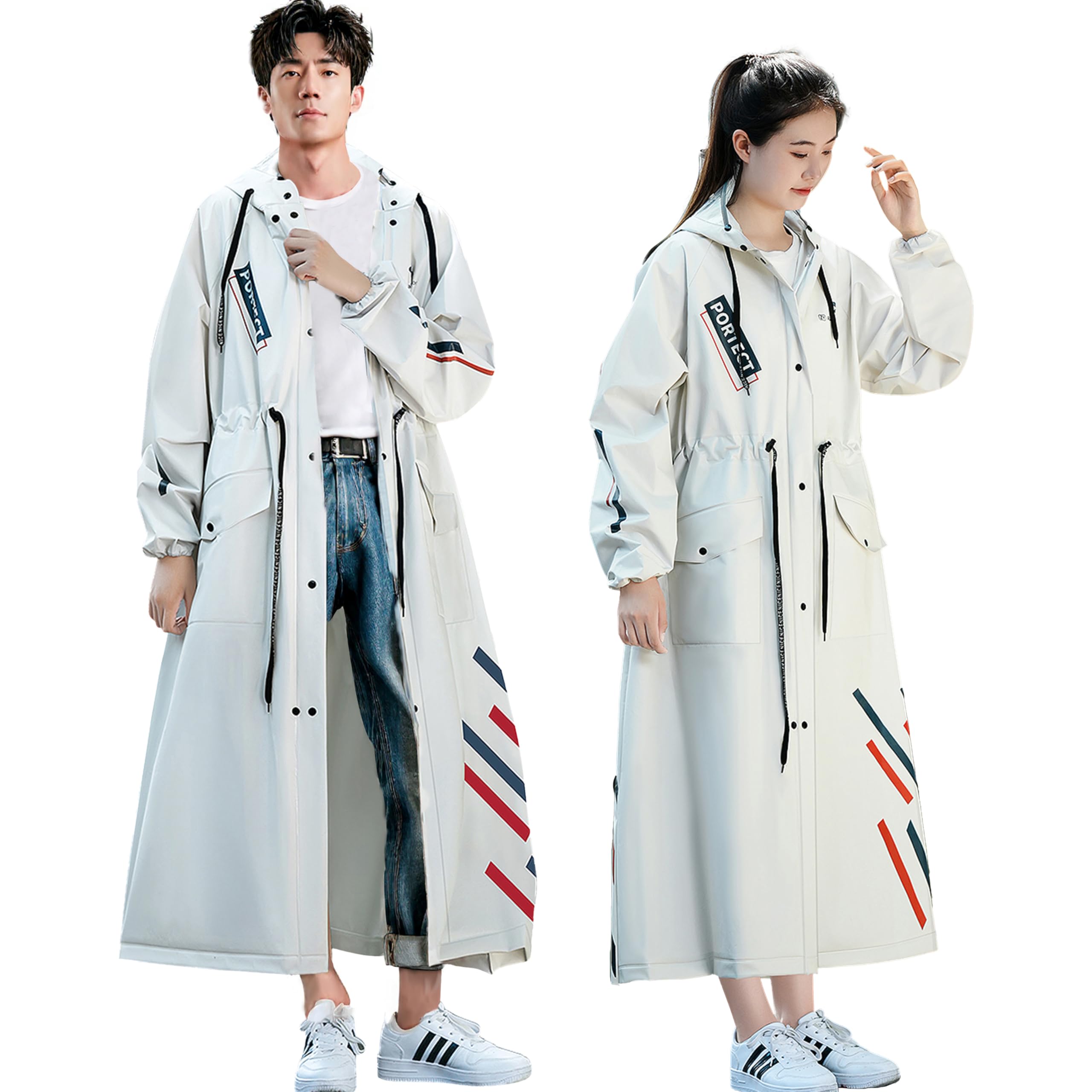 

Длинный дождевик с утяжкой на талии для велоспорта, новый дизайн, двойной козырек, красный и синий, легкий, удобный, водонепроницаемый, ветрозащитный, белый дождевик для поездок на работу белый