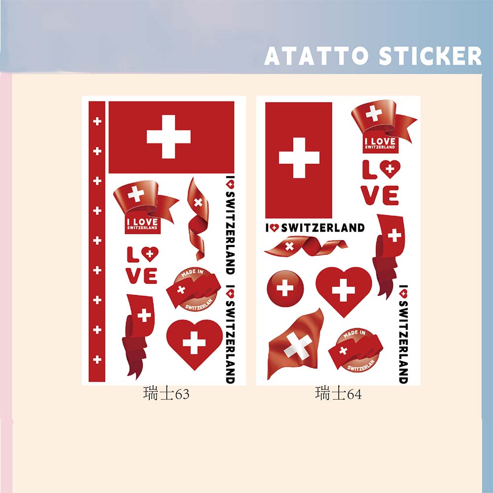Set of 2 Temporary Tattoos National Flag Decals for Face and Arm, Body Decoration for Football Supporters for Sporting Events