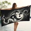 1pz Asciugamano da Spiaggia Sportivo Stile Cinese Tai Chi con Stampa Drago Bianco e Nero, Morbido, Assorbente, Asciugatura Rapida, Adatto per
