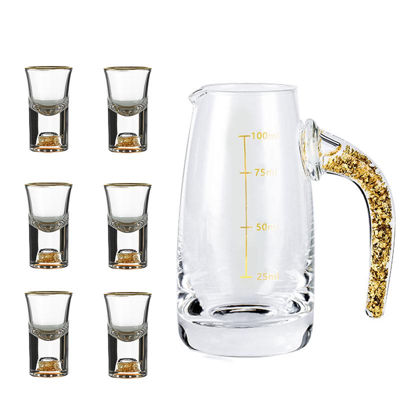 HeY LiLac 6Pcs Shot Glasses 15ML Gold Foil Color Spirits Cups Handmade Crystal 24K Gold Rimmed Shot Glasses Wine Baijiu Cup