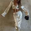 Frühling Neu Glänzend Sexy Langarm Kurzes Schnür-Top und Rock Set für Damen