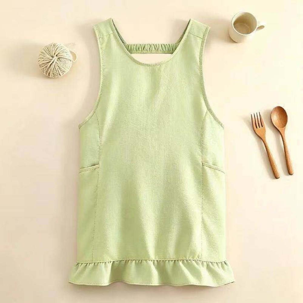 Widened Shoulder Straps Cotton-Linen Apron Stain-Resistant Kitchen Work Apron Gardening Use