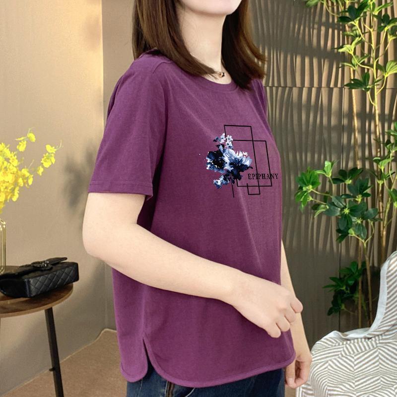 

Women s Round Neck Short Sleeve T-Shirt - Loose Fit, Slimming, Printed Casual Top, Age-Reducing Mom Style 2XL