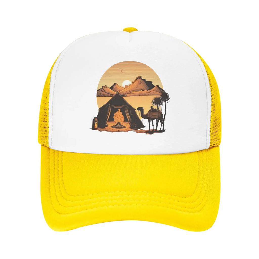 Camels Tea On The Fire Tent Sunset Camping Mesh Baseball Caps Women  Camping Male Beach Bucket Hat Peaked Cap