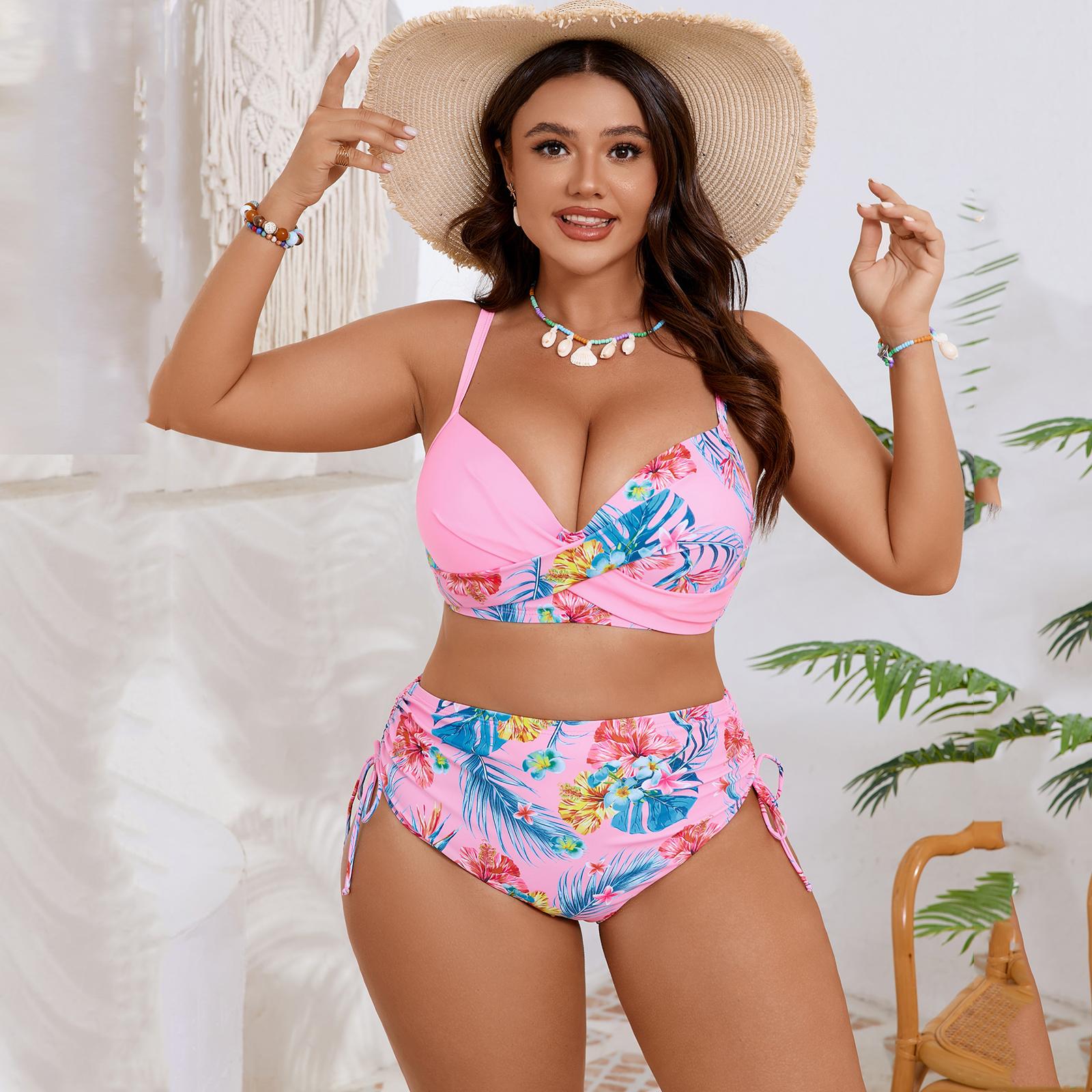 

Жіночий двокомпонентний набір бікіні Великого розміру Роздільний купальник L рожевий