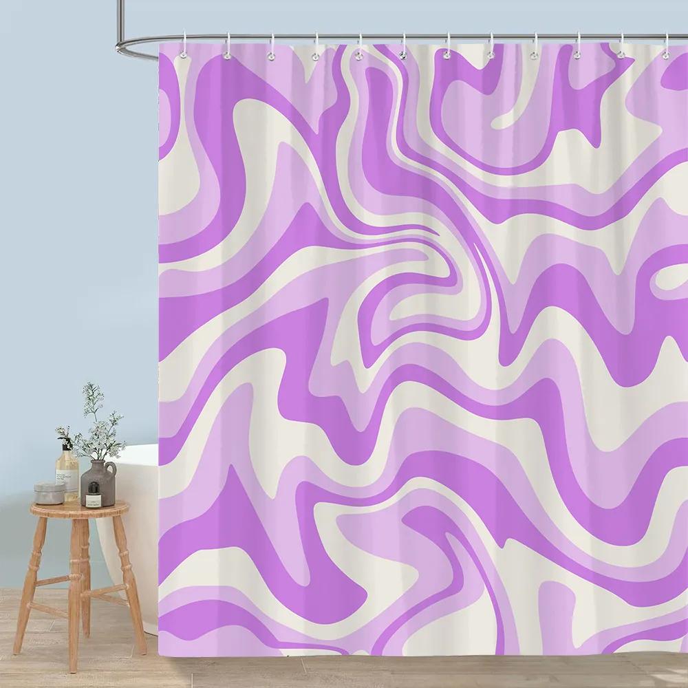 Colourful Abstract Lines Shower Curtain Modern Minimalist Style Flowing Art Polyester Shower Curtains Bathroom Decor With Hooks