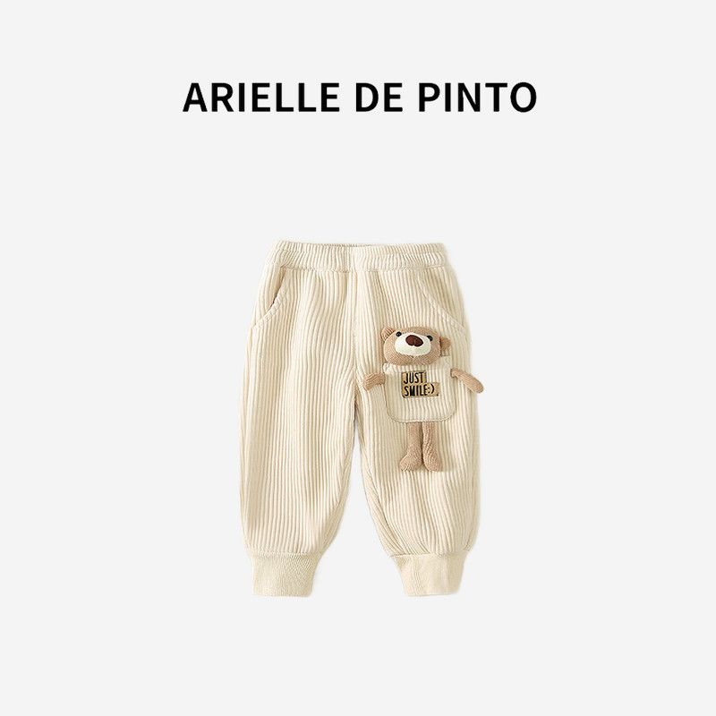 French Arielle De Pinto Girls Pants Winter Fleece-Lined Thickened Integrated Fleece Casual Pants for Girls Autumn and Winter Beige 120cm