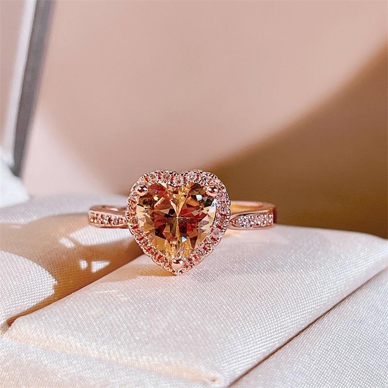 BELLA BOX Fashion Open Rings For Women With Zircon Pink Heart Shape Wedding Luxury Jewelry