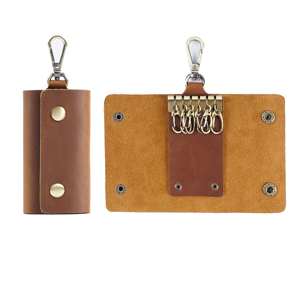 Herren Gürteltasche Retro Crazy Horse Leder Schlüsselhalter und Münzbörse, Multifunktionaler Echter Erster Schicht Rindsleder Schlüsselanhänger.