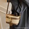 Portable Fashion Casual Bucket Bag 2025 New High-end Contrasting Color Shoulder Bag Woven Straw Commuter Messenger Bag