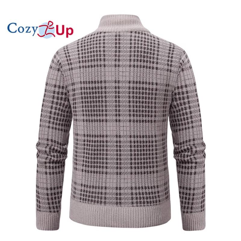 Cozy Up Men's Knitted Sweater Slim Turtleneck Long Sleeves Casual Plaid Jacket