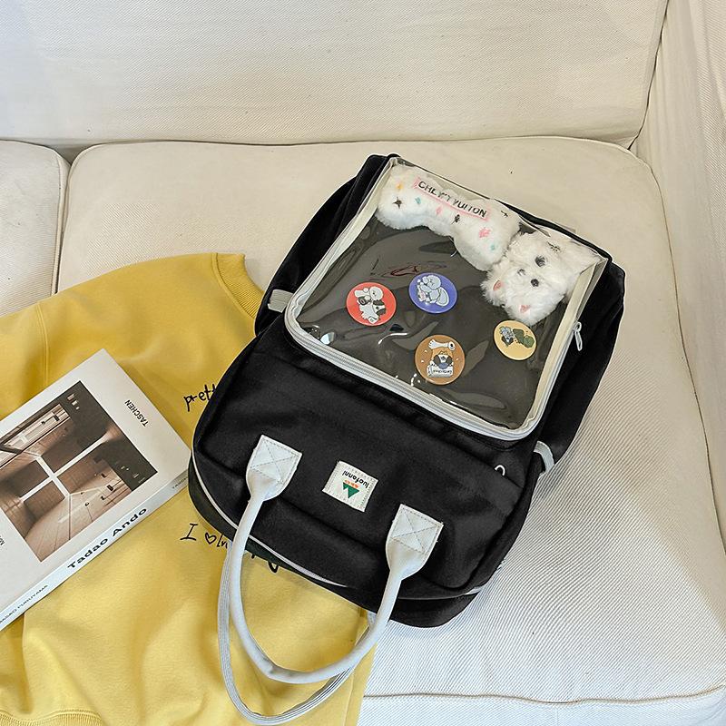 Japanese transparent pain bag large-capacity backpack female college style junior high school student large-capacity handbag student schoolbag